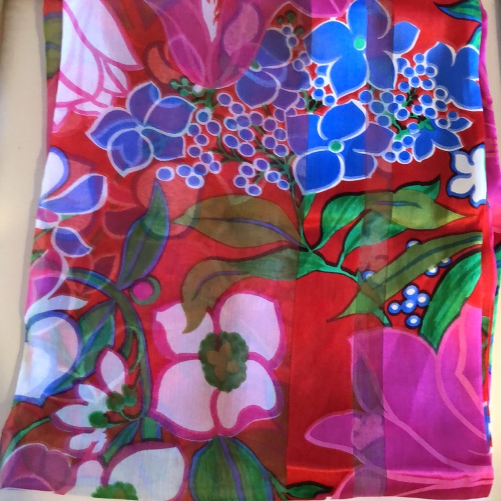 Floral Silk Scarf Tailored Oblong Scarf VTG - Picture 5 of 12